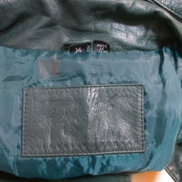 Vintage 80s forest green leather coat Jacqueline Ferrar jacket M - Picture 10 of 11